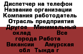 Диспетчер на телефон › Название организации ­ Компания-работодатель › Отрасль предприятия ­ Другое › Минимальный оклад ­ 17 000 - Все города Работа » Вакансии   . Амурская обл.,Тында г.